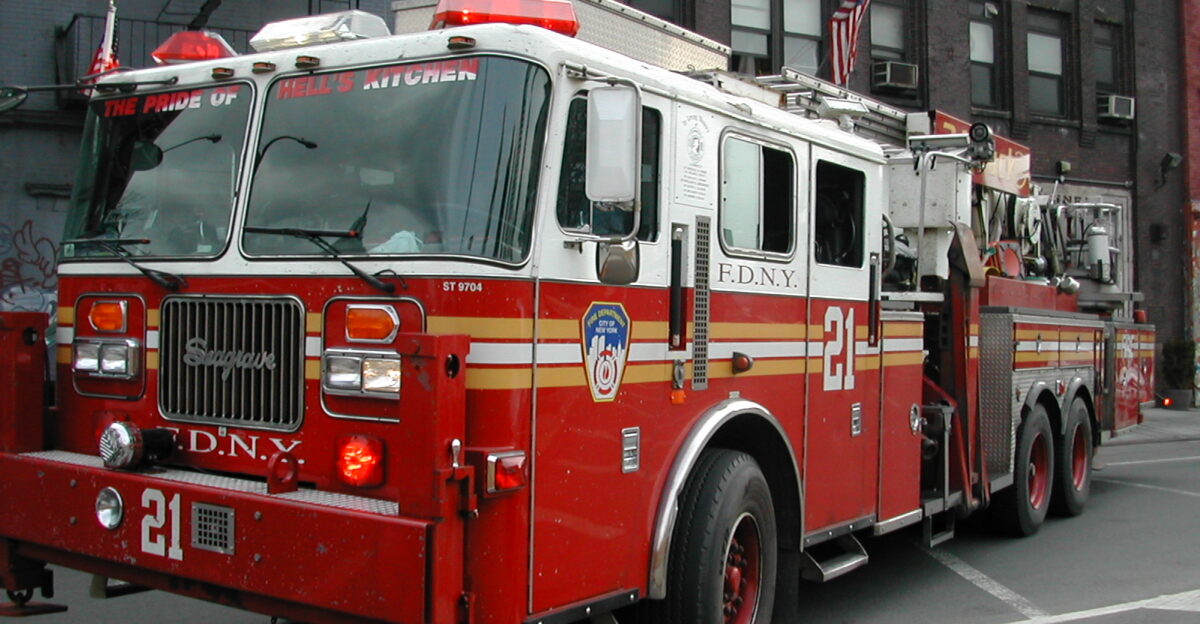 A 1997 Seagrave Aerialscope 75 Tower Ladder used by the Fire Department of New York City