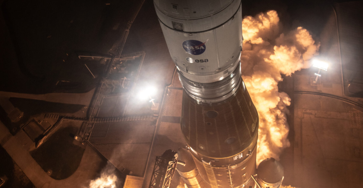Liftoff! NASA’s Space Launch System carrying the Orion spacecraft lifts off the pad at Launch Complex 39B at the agency’s Kennedy Space Center in Florida at 1:47 a.m. EST on Nov. 16, 2022 in this camera angle from above. The first in a series of increasingly complex missions, Artemis I will provide a foundation for human deep space exploration and demonstrate our commitment and capability to extend human presence to the Moon and beyond. The primary goal of Artemis I is to thoroughly test the integrated systems before crewed missions by operating the spacecraft in a deep space environment, testing Orion’s heat shield, and recovering the crew module after reentry, descent, and splashdown