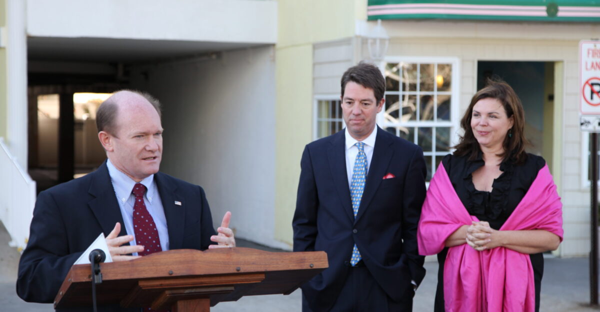 Senator Chris Coons joined U S Small Business Administration Regional Administrator John Shoraka and Fulton Bank officials at the Admiral Hotel in Rehoboth to highlight a new SBA loan program that permits refinancing commercial real estate loans