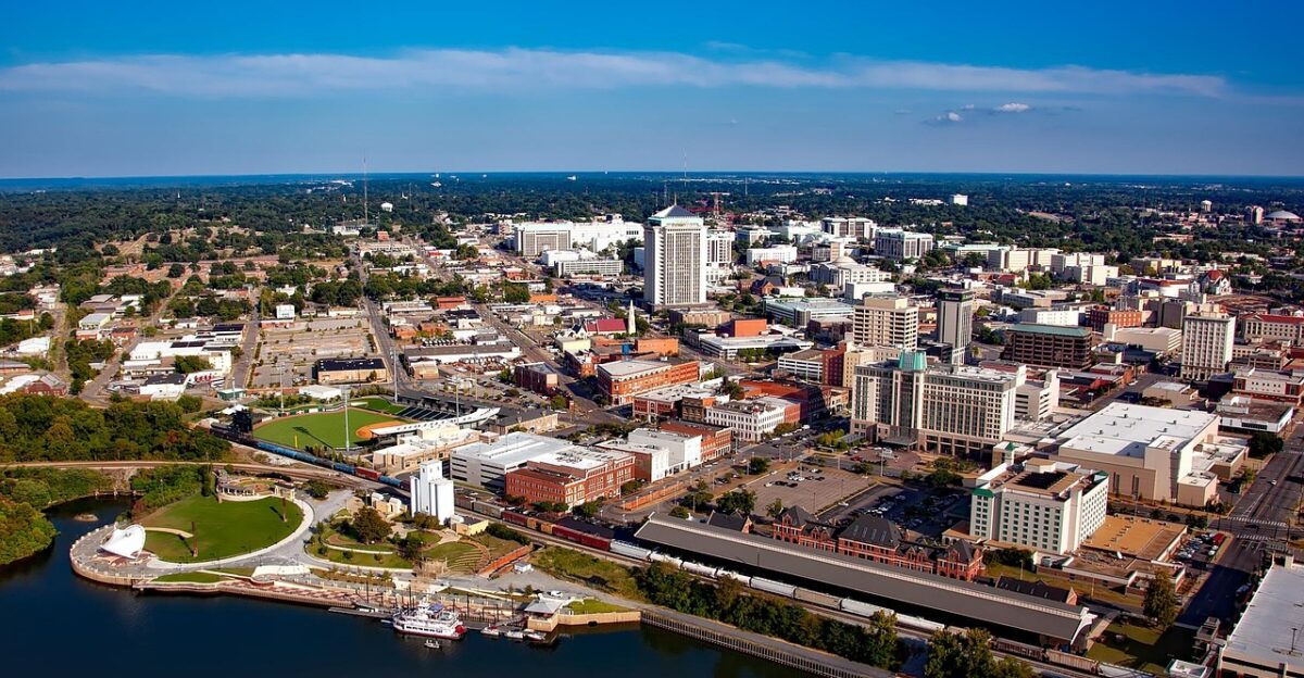 montgomery alabama city cities urban nature aerial view cityscape sky clouds hdr river waterfront