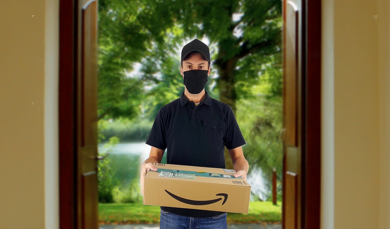 delivery man package courier parcel order amazon online shopping front door door open delivery courier courier courier courier courier amazon