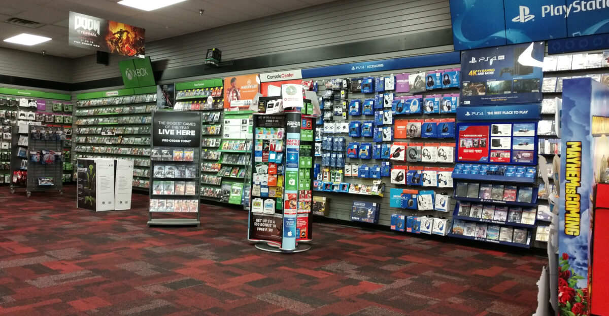 Interior of a GameStop in 2019