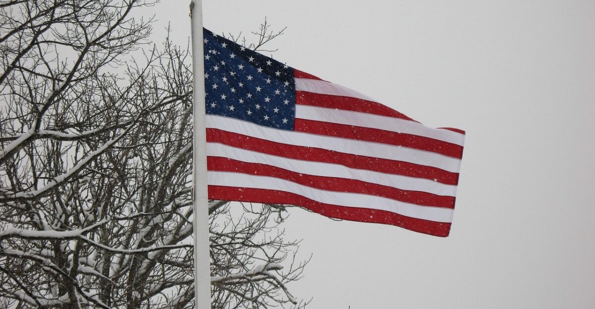 american flag winter snow storm patriotic usa cold white national banner nature celebration gray banner gray storm gray celebrate