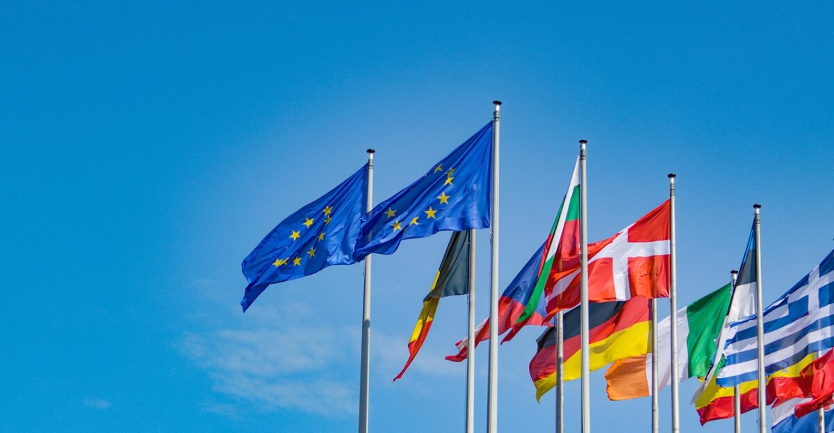 european union european parliament flags flagpoles eu countries nature nations national flags symbol sky