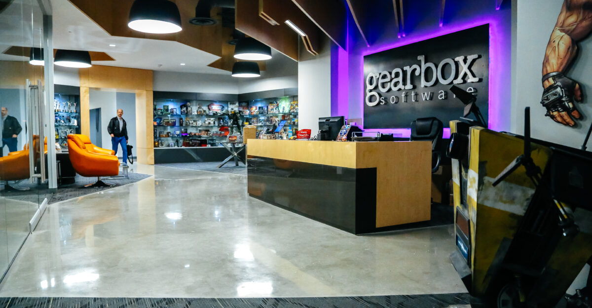 The entryway for Gearbox Frisco office