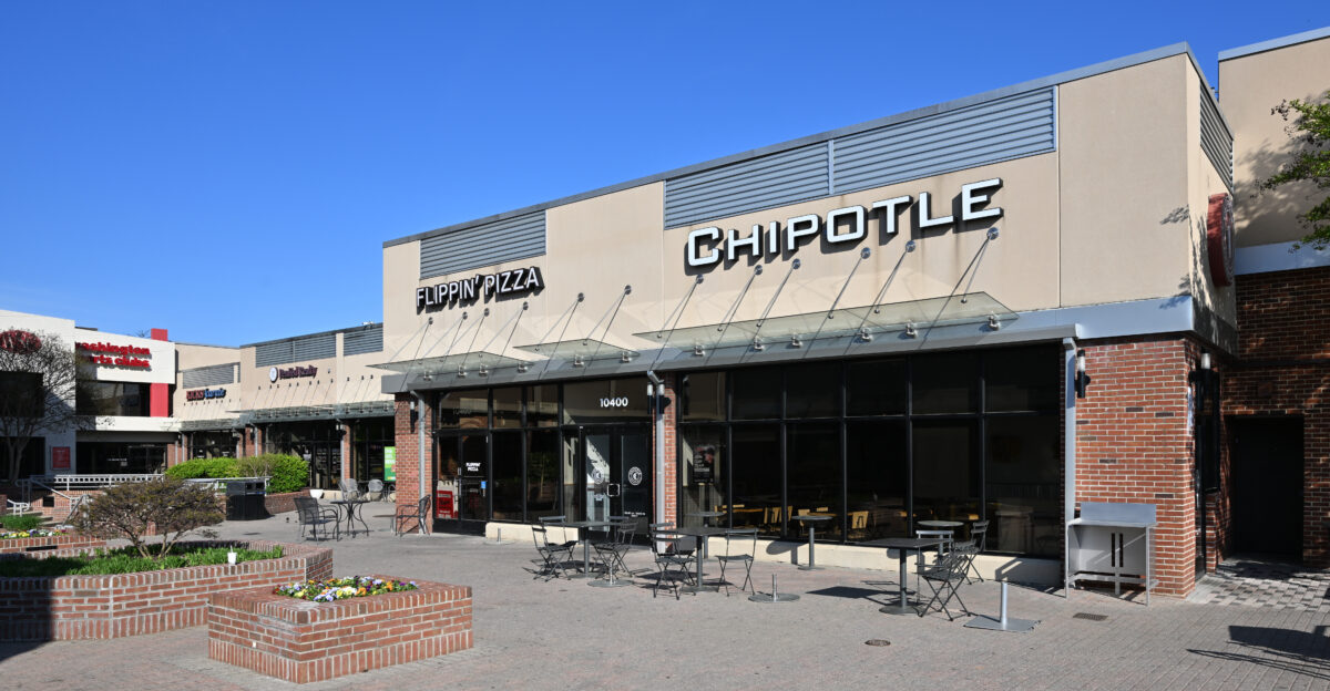 The Flippin Pizza and Chipotle restaurants at the Georgetown Square strip mall 10400 Old Georgetown Road Bethesda Maryland 20814