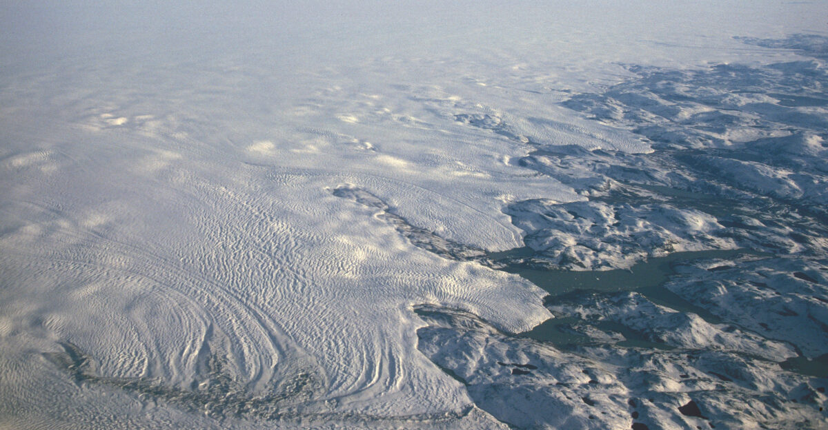 Greenland ice sheet east coast view from plane