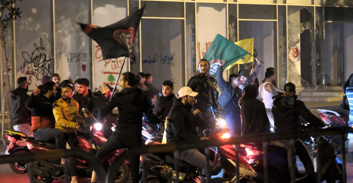 Hezbollah and Amal Movement supporters arrive to Martyr s Square on motorbikes 25 November 2019