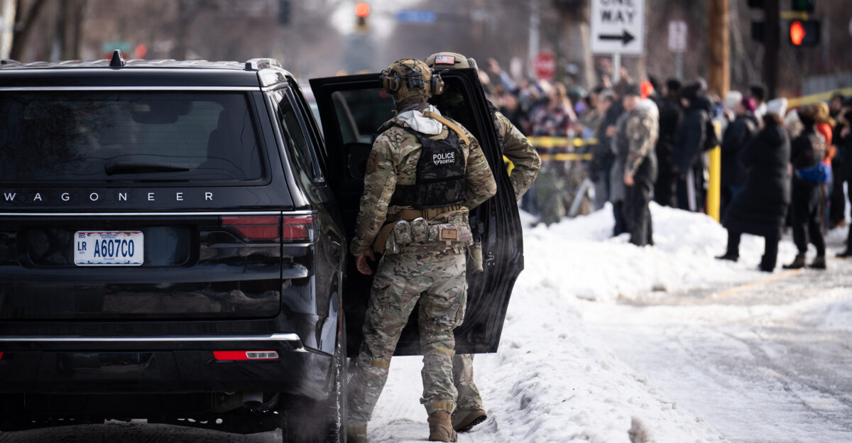 Portland Avenue and 34th Street in South Minneapolis where City of Minneapolis officials have confirmed an ICE agent shot and killed an observer A neigbhor who saw what happened told local MPR news She was trying to turn around and the ICE agent was in front of her car and he pulled out a gun and put it right in - like his midriff was on her bumper - and he reached across the hood of the car and shot her in the face like three four times