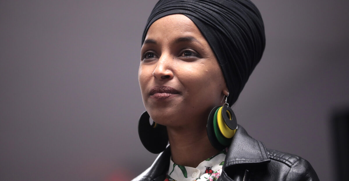 U S Congresswoman Ilhan Omar speaking with supporters of U S Senator Bernie Sanders at a town hall hosted by Frontline Communities of Nevada at the SEIU Nevada office in Las Vegas Nevada Please attribute to Gage Skidmore if used elsewhere