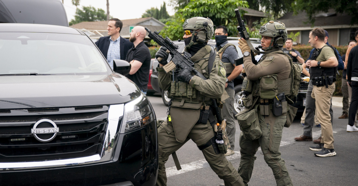 Department of Homeland Security (DHS) Secretary Kristi Noem participates in U.S. Immigration and Customs Enforcement (ICE) Enforcement and Removal Operations (ERO) in Los Angeles, California, June 12, 2025. (DHS photo by Tia Dufour)