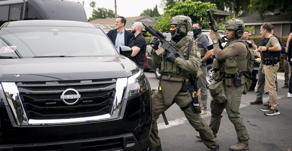 Department of Homeland Security (DHS) Secretary Kristi Noem participates in U.S. Immigration and Customs Enforcement (ICE) Enforcement and Removal Operations (ERO) in Los Angeles, California, June 12, 2025. (DHS photo by Tia Dufour)