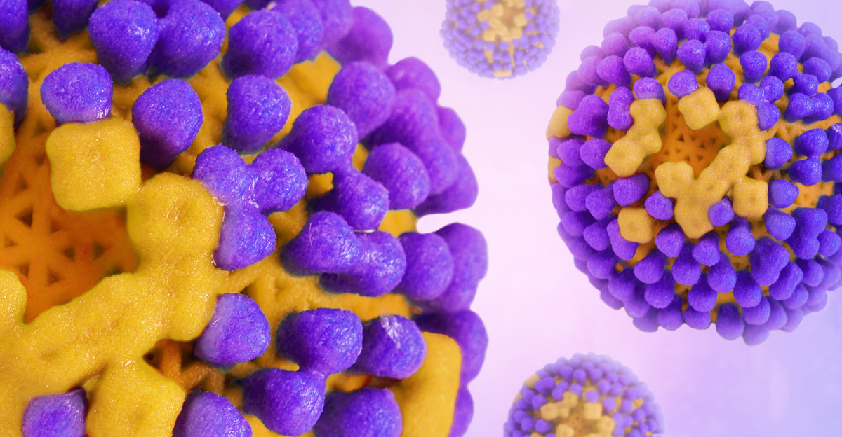 Creative artwork featuring 3D prints of influenza virus, colorized in Halloween-appropriate colors (surface glycoprotein hemagglutinin is purple and neuraminidase is light orange; the viral membrane is dark orange). Stay safe this Halloween!  Credit: NIAID