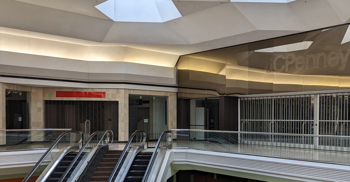 The ghost of the sign of JCPenney is still visible even though the department store is closed for good The rest of Lakeforest Mall is closing in March of 2023 701 Russell Avenue Gaithersburg Maryland