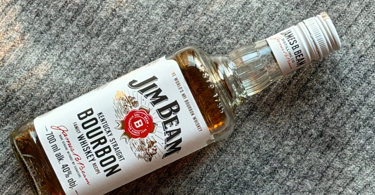 Jim Beam Kentucky Straight Bourbon half-empty half-full bottle