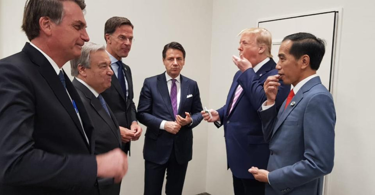 President Jokowi talks with a number of world leaders including US President Donald Trump before attending the opening of the G-20 Summit in Osaka Japan Friday 28 6 morning