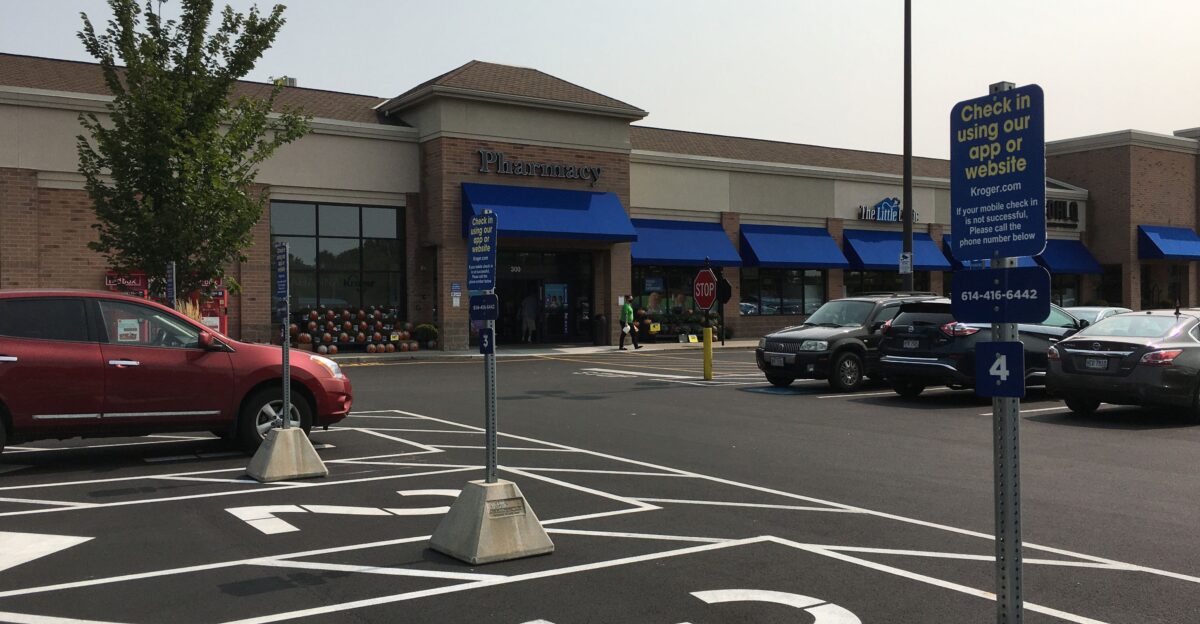 During covid select Kroger stores offered grocery pickup The customer selects the desired groceries using a website or an app on their smartphone and someone from the store will gather them and load them into the car at the appointed time This service is so popular during the coronavirus pandemic that the store in the Hunters Ridge Shopping Center now has 14 newly created parking spaces reserved for the pickup
