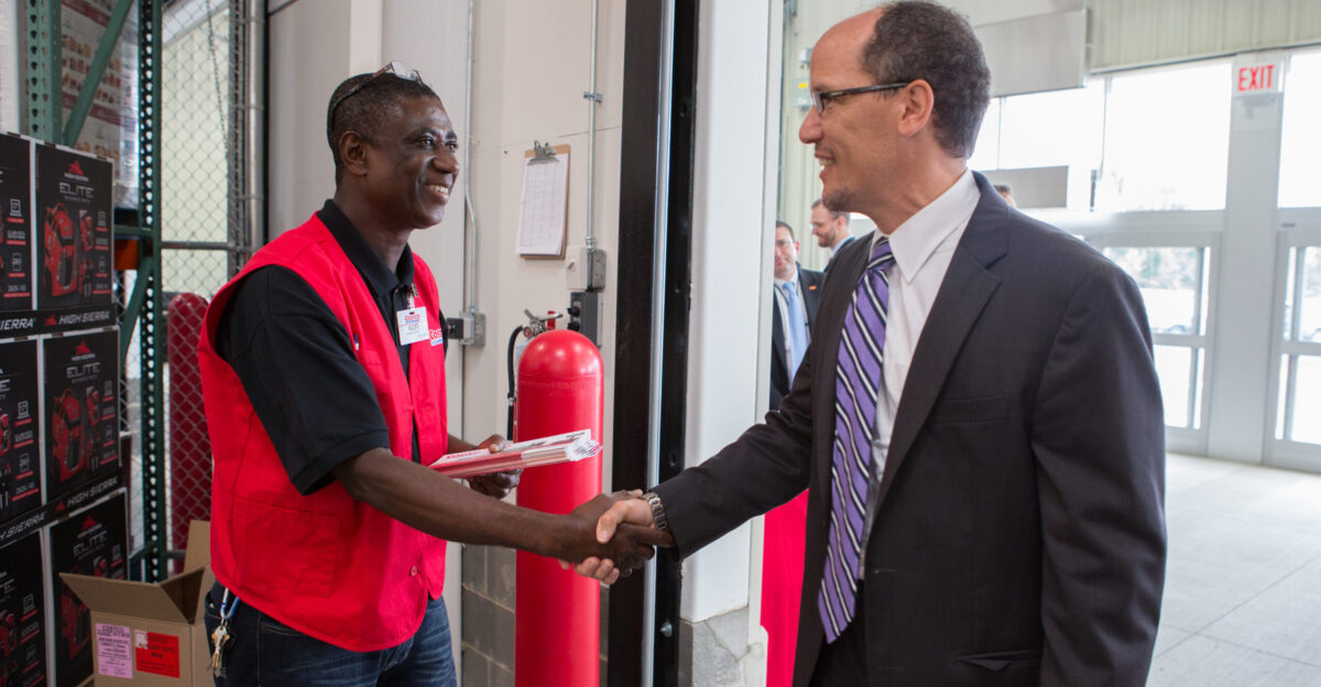 August 2013 - Washington DC - Secretary of Labor Thomas Perez dropped by the grand opening of the new Costco store in Alexandria Va Secretary Perez toured the new store with Costco CEO Craig Jelinek and Costco founder and former CEO Jim Sinegal He also chatted with employees and customers Official Department of Labor Photograph This official Department of Labor photograph is being made available only for publication by news organizations and or for personal use printing by the subject s of the photograph The photograph may not be manipulated in any way and may not be used in commercial or political materials advertisements emails products and or promotions that in any way suggest approval or endorsement of the Secretary or the Department of Labor Photo Credit Department of Labor