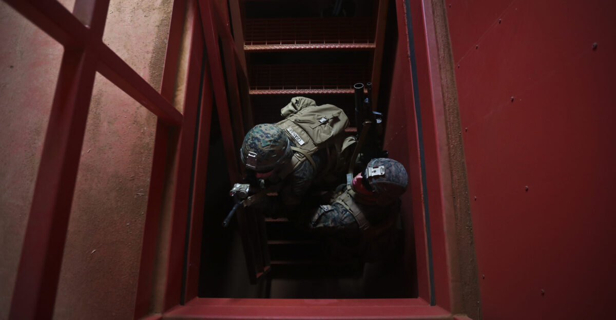 U S Marines with Alpha Company 1st Battalion 3rd Marine Regiment 1 3 conduct Urban Operations during operation Island Viper at Boondockers Training Area aboard Marine Corps Base Hawaii Sept 28 2016 Marines wrap up their final week of Exercise Island Viper an annual pre-deployment training event preparing Marines for a larger exercise in the Pacific Region During Exercise Island Viper the Marines practiced clearing buildings patrolling through simulated villages completed obstacles on the Leadership Reaction Course and traversing through an Improvised Explosive Device course U S Marine Corps Photo by Cpl Aaron S Patterson Unit Marine Corps Base Hawaii - Kaneohe Bay