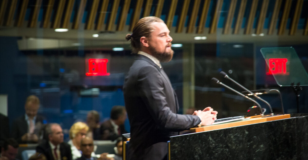 Leonardo DiCaprio addresses the opening session of the UN Climate Summit Sept 23 2014 Photo by John Gillespie