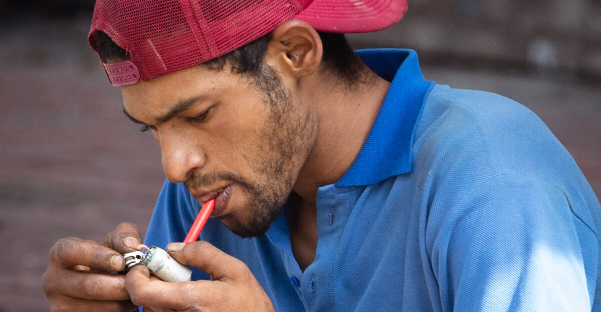 A man smoking crack cocaine in Bogot Colombia