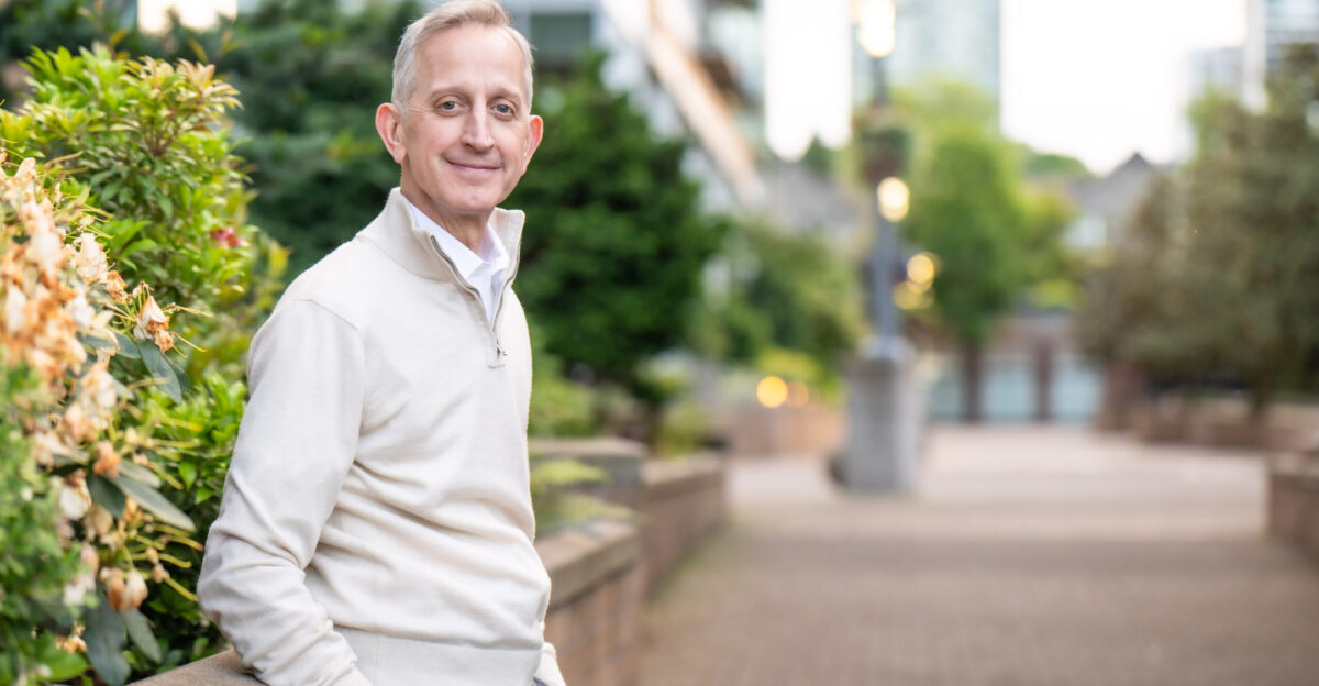 Keith Wilson Mayor of Portland Oregon visits a park along the Willamette River