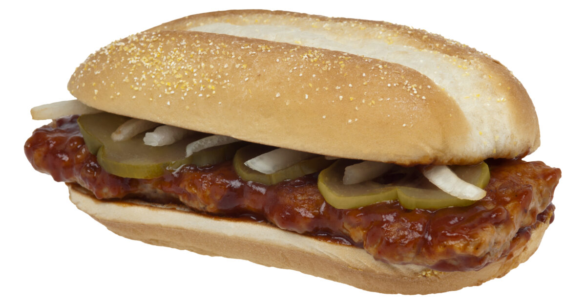 A McDonald s McRib sandwich as bought in America