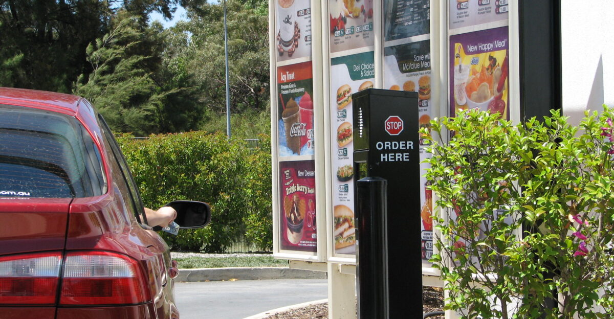 A car orders lunch at the McDonalds drive-thru in Charnwood Australian Capital Territory