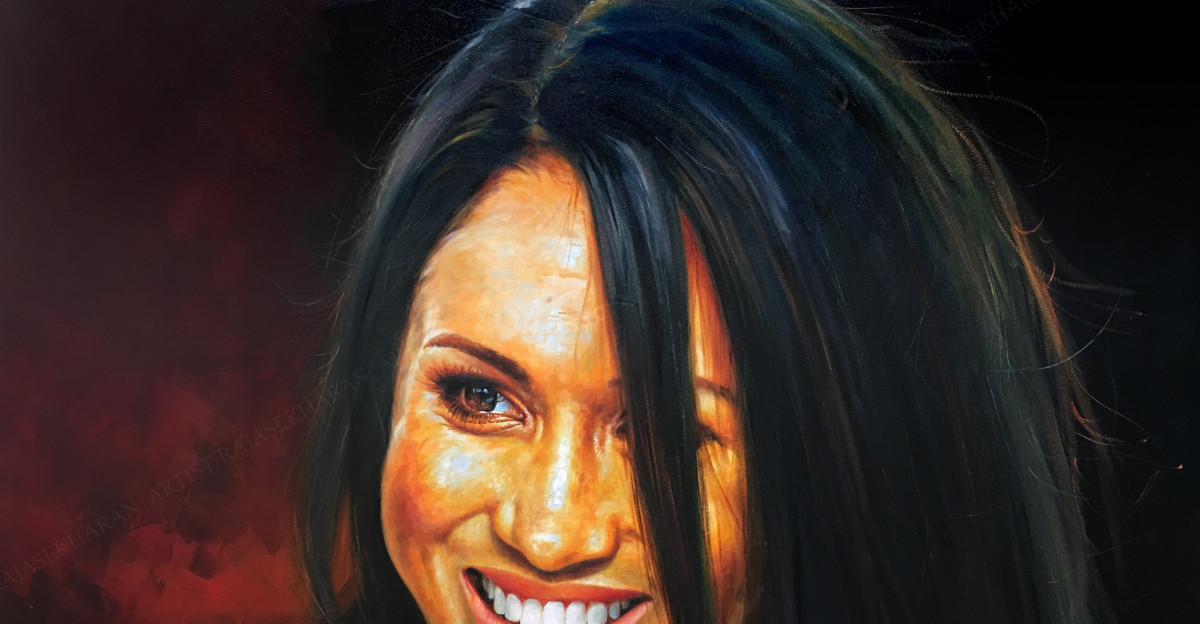 Oil painting of Meghan Markle by Rajasekharan