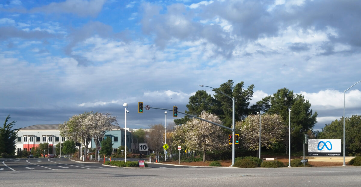 Entrance to Meta Platforms headquarters complex in Menlo Park California