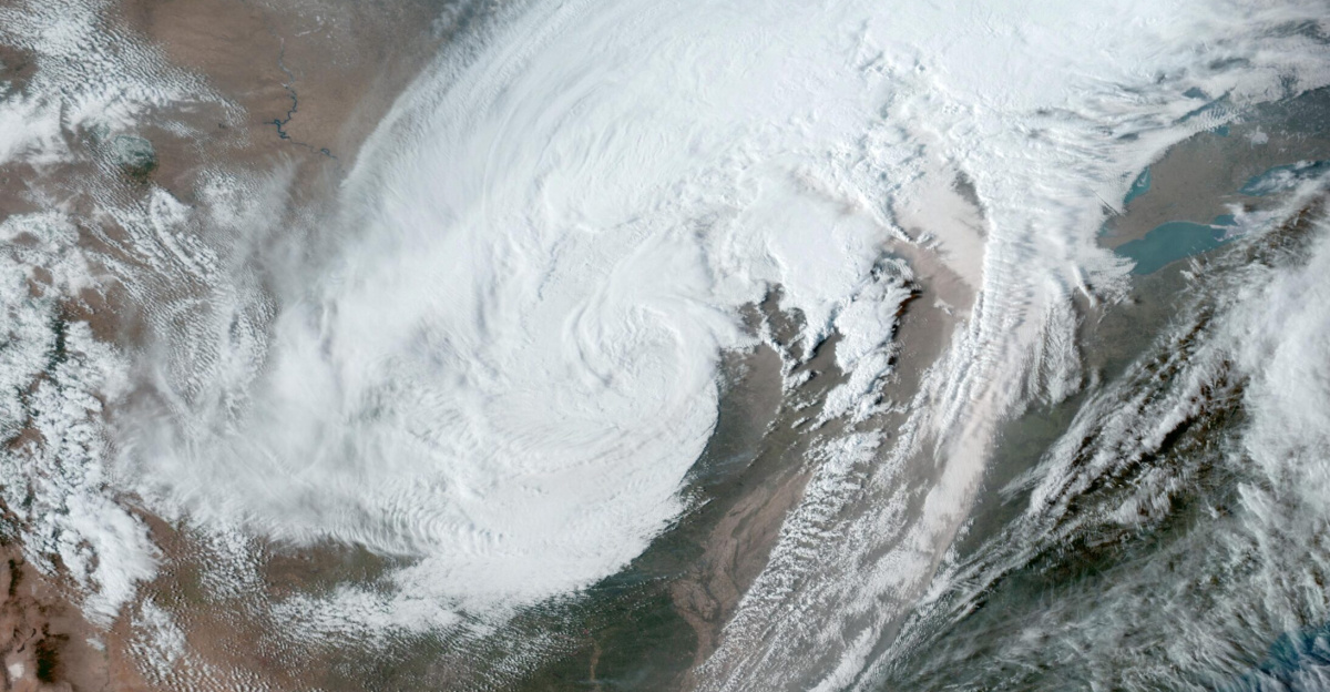 Satellite image of the Mid-March 2025 North American blizzard, as seen on March 19, 2025.