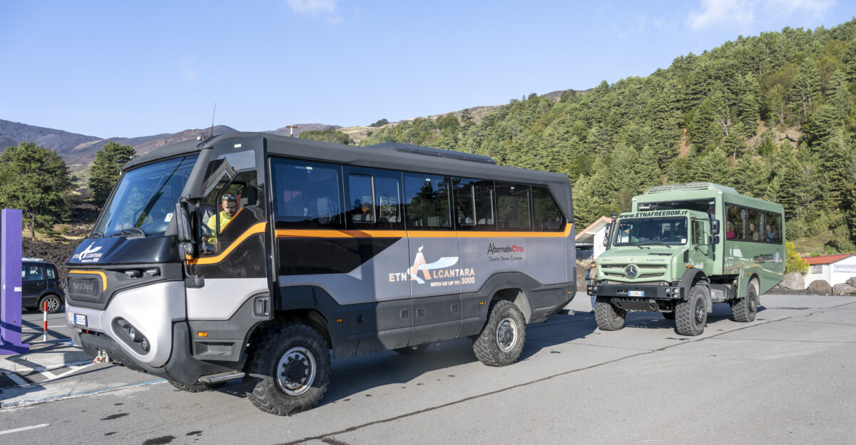 Transport of visitors on Mount Etna Sicily Italy