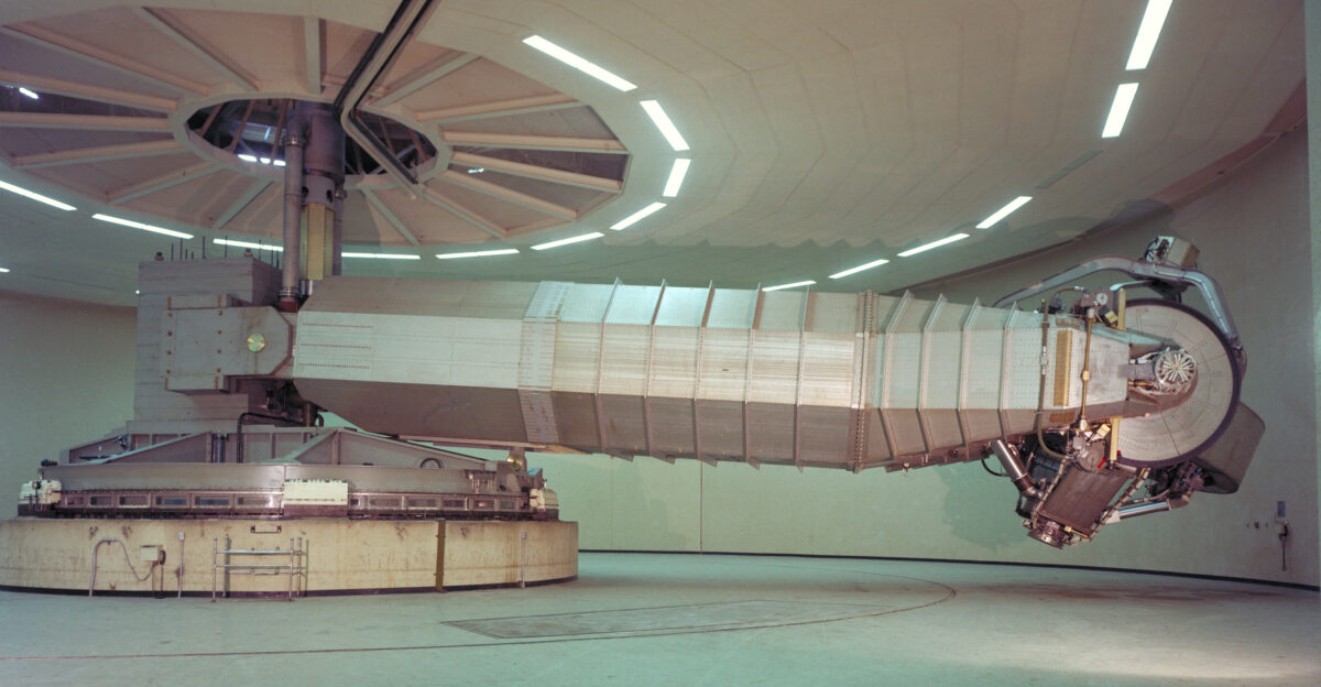 N-243 Flight and Guidance Centrifuge Is used for spacecraft mission simulations and is adaptable to two configurations Configuration 1 The cab will accommodate a three-man crew for space mission research The accelerations and rates are intended to be smoothly applicable at very low value so the navigation and guidance procedures using a high-accuracy out-the window display may be simulated Configuration 2 The simulator can use a one-man cab for human tolerance studies and performance testing Atmosphere and tempertaure can be varied as stress inducements This simlator is operated closed-loop with digital or analog computation It is currently man-rated for 3 5g maximum