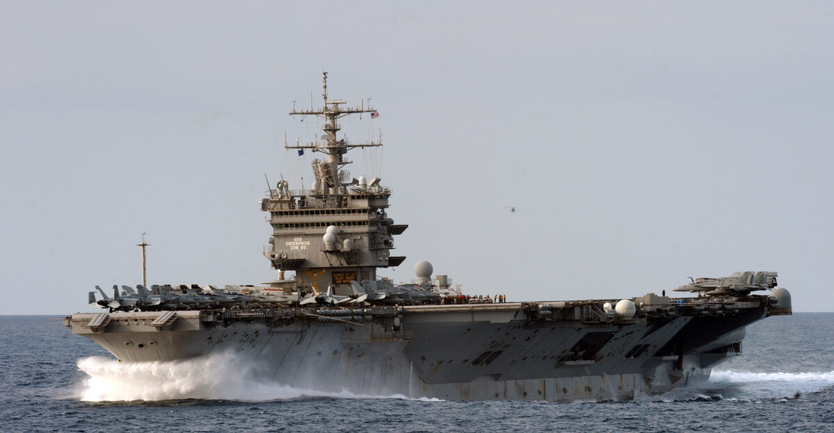 N-PK218-002 ATLANTIC OCEAN Feb 4 2012 The aircraft carrier USS Enterprise CVN 65 is underway in the Atlantic Ocean participating in exercise Bold Alligator 2012 Bold Alligator is the largest naval amphibious exercise in the past 10 years and represents the Navy and Marine Corps revitalization of the full range of amphibious operations The exercise focuses on today s fight with today s forces while showcasing the advantages of seabasing The exercise will take place Jan 30 through Feb 12 2012 afloat and ashore in and around Virginia and North Carolina BA12 U S Navy photo by Mass Communication Specialist 3rd Class Nick C Scott Released