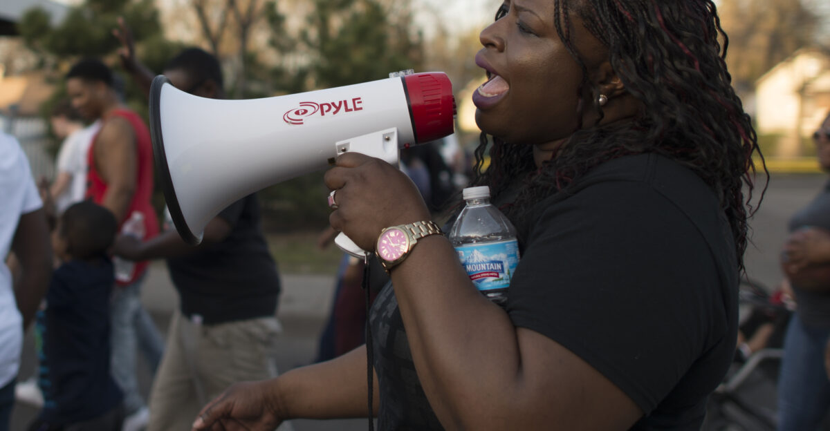 American lawyer activist writer professor and preacher Nekima Levy-Pounds at a Minneapolis Black Lives Matter march
