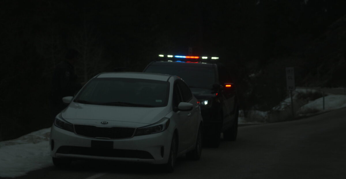 A Ford Police Interceptor Utility conducting a traffic stop on Mount Charleston