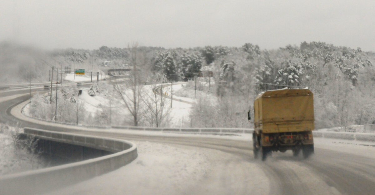 A Winter Catch Team patrols down Interstate 85 Feb 25 2015 North Carolina National Guard mobilized 96 Soldiers to support the North Carolina department of Emergency Management for response efforts during two days of snow and ice that hit North Carolina U S Army National Guard photo by Staff Sgt Brendan Stephens 382nd Public Affairs Detatchment Released