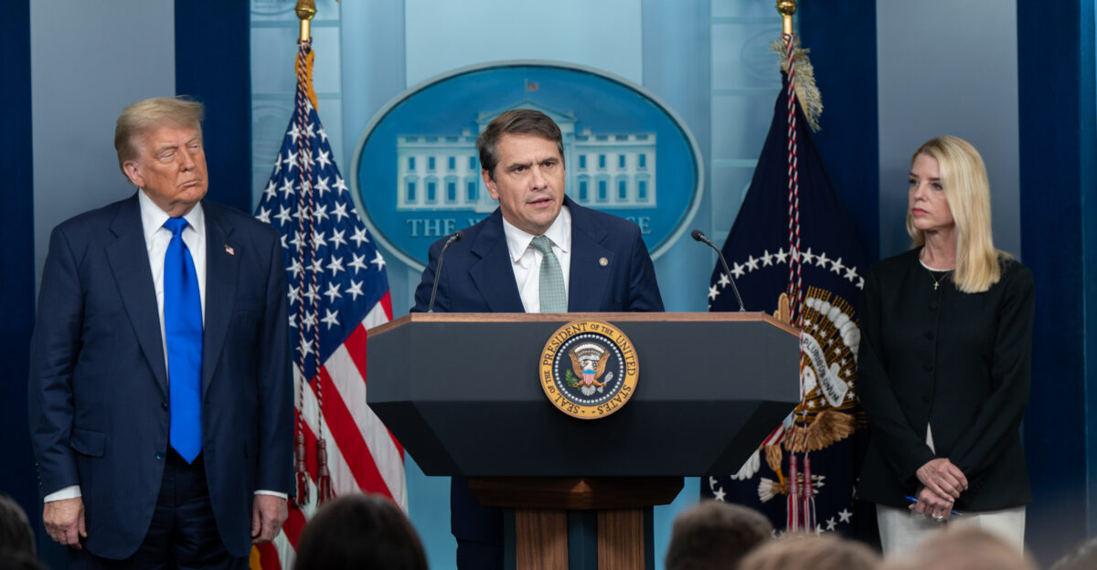 President Donald Trump holds a press conference with Attorney General Pam Bondi and Deputy Attorney General Todd Blanche in the James S Brady Press Briefing Room on Friday June 27 2025 Official White House Photo by Abe McNatt