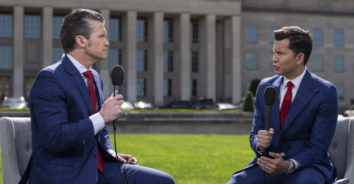Secretary of Defense Pete Hegseth is interviewed live by Will Cain on 'The Will Cain Show' outside the Pentagon, Washington, D.C., May 19, 2025. (DoD photo by U.S. Navy Petty Officer 1st Class Alexander Kubitza)