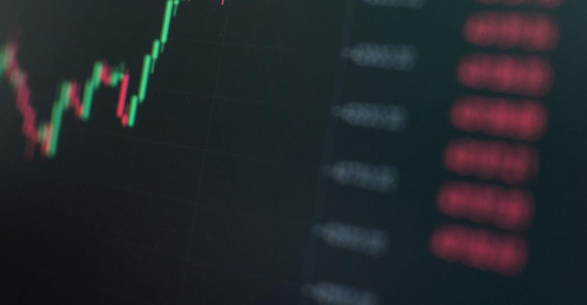 Close-up of a fluctuating cryptocurrency market chart showing stock prices on a digital screen