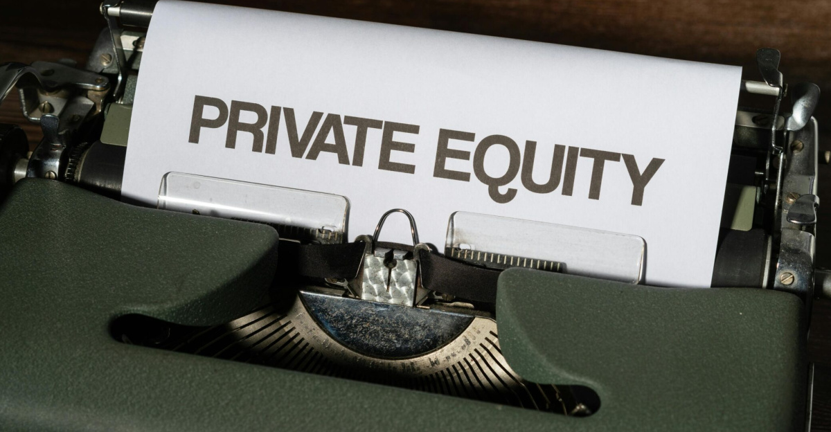 Close-up of a vintage typewriter with paper displaying 'Private Equity'.