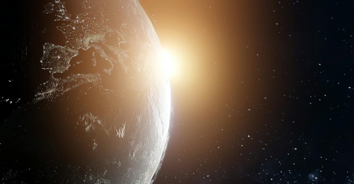 A stunning view of Earth at sunrise from space highlighting cosmic beauty