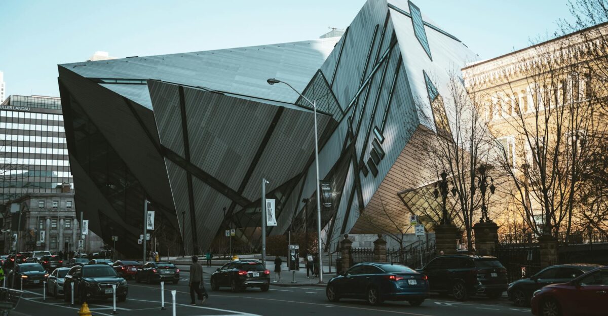 Dynamic city scene featuring the Royal Ontario Museum in Toronto Canada
