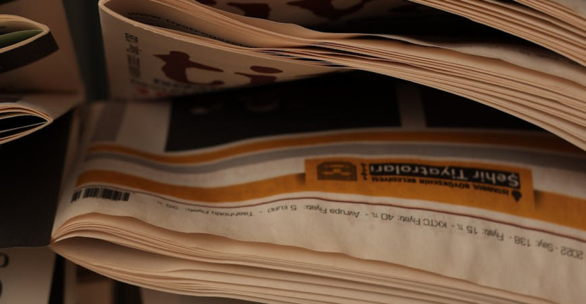 Close-up view of folded newspapers in a rack with multiple headlines visible