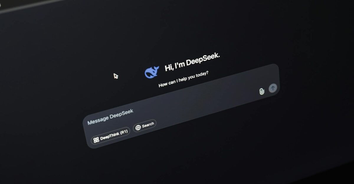 Screen displaying AI chat interface DeepSeek on a dark background