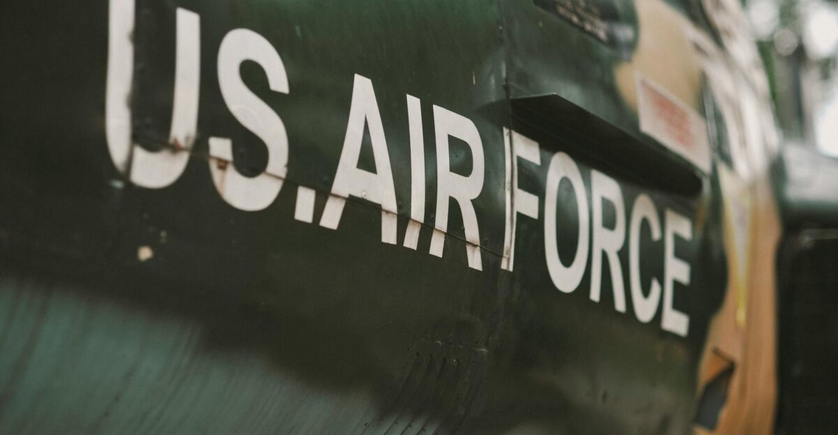 Detailed view of a rusted U S Air Force aircraft highlighting the worn surface