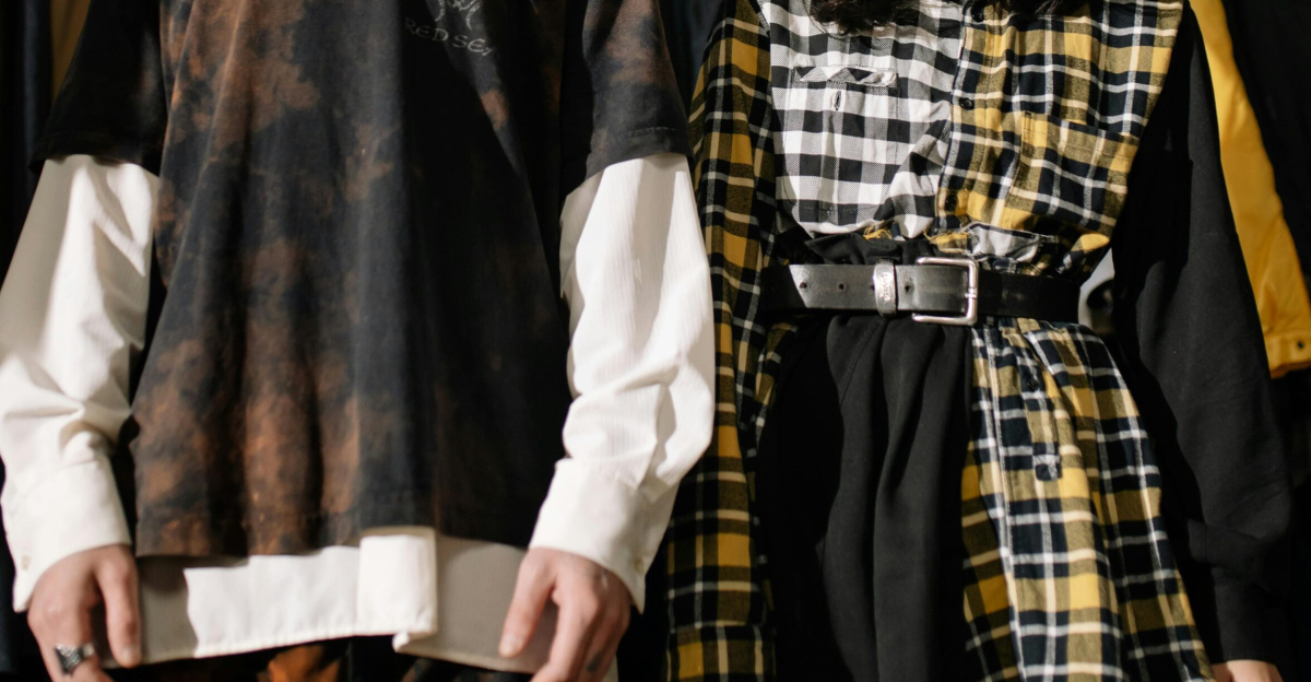 Close-up of trendy retro clothing showcasing unique patterns.