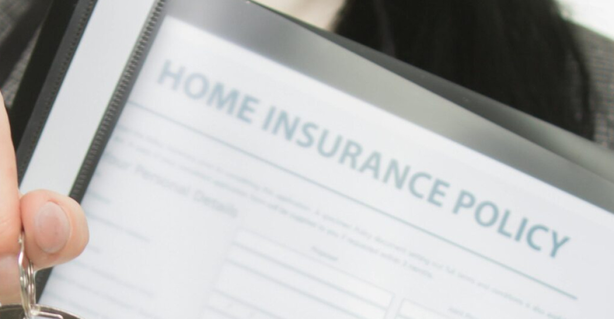 Close-up of person holding home insurance document and house key, symbolizing real estate and security.