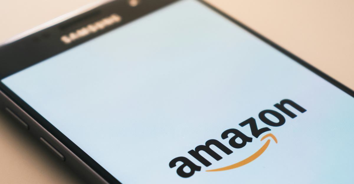 black Samsung Galaxy smartphone displaying Amazon logo