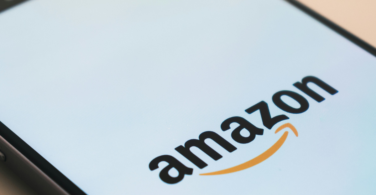 black Samsung Galaxy smartphone displaying Amazon logo
